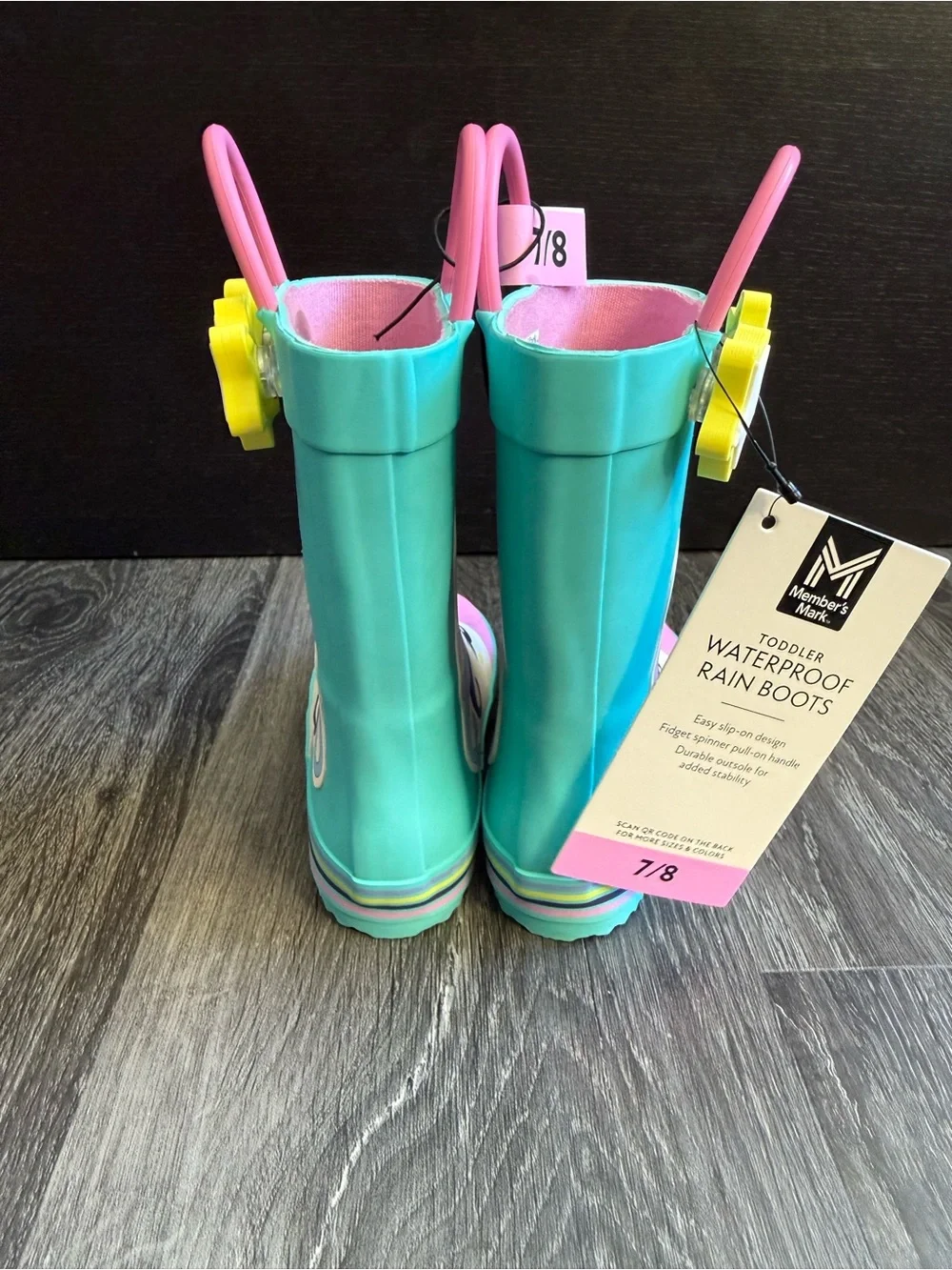 Kids Unicorn Rain Boots in Teal & Pink
